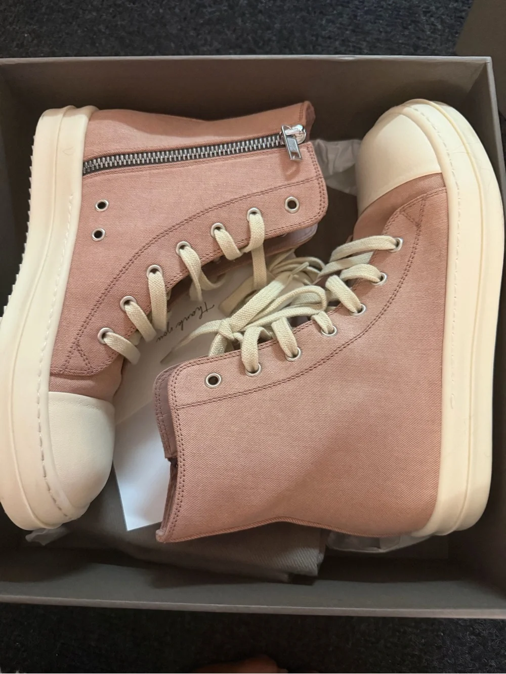 Rick Owens Kids High-Top Sneakers in Dusty Rose and Cream
